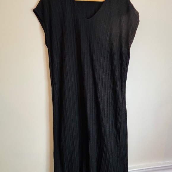 Eileen Fisher Large Wide Rib V-Neck High Low Shift Dress Lagenlook Minimalist - Picture 4 of 11